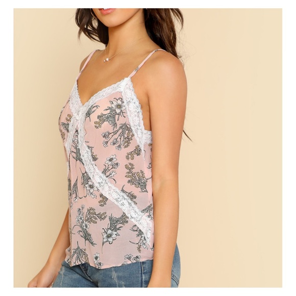 Pink Floral White Lace Cami Blouse - Picture 2 of 5